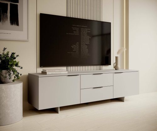 Mobile porta TV Freamunde, Madia da salotto con due ante battenti e due cassetti, Rialzato da terra, 180x42 h55 cm, Beige