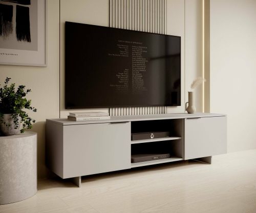 Mobile porta TV Funchal, Madia da salotto con due ante battenti e due vani aperti, Rialzato da terra, 180x42 h55 cm, Beige