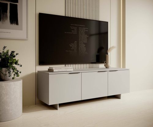 Mobile porta TV Fundao, Madia da salotto con tre ante battenti, Rialzato da terra, 150x42 h55 cm, Beige
