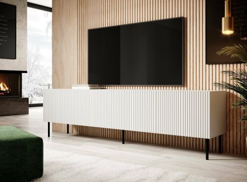 Mobile porta TV Gandra, Madia da salotto con quattro ante battenti, Rialzato da terra, 200x42 h52 cm, Bianco