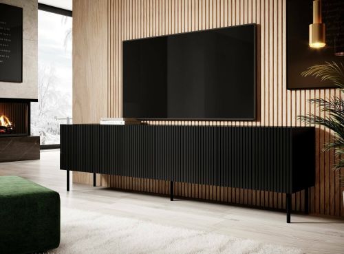 Mobile porta TV Gandra, Madia da salotto con quattro ante battenti, Rialzato da terra, 200x42 h52 cm, Nero