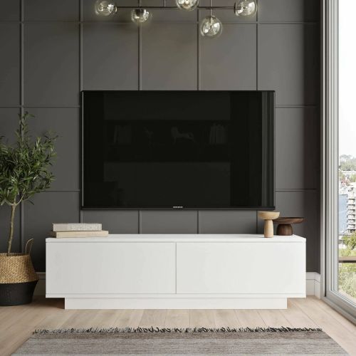 Mobile porta TV Ganymede, Credenza da soggiorno, Armadio basso per TV, Base parete attrezzata, 140x36 h38 cm, Bianco
