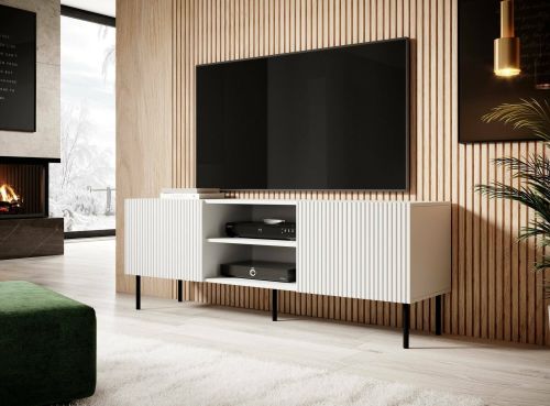 Mobile porta TV Gouveia, Madia da salotto con quattro ante battenti, Rialzato da terra, 150x42 h52 cm, Bianco