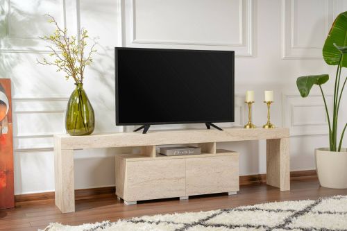 Mobile porta TV Govone, Credenza da soggiorno, Armadio basso per TV, Base parete attrezzata, 180x31 h50 cm, Beige