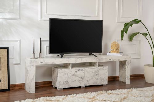 Mobile porta TV Govone, Credenza da soggiorno, Armadio basso per TV, Base parete attrezzata, 180x31 h50 cm, Marmo