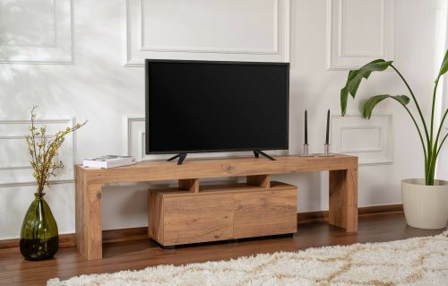Mobile porta TV Govone, Credenza da soggiorno, Armadio basso per TV, Base parete attrezzata, 180x31 h50 cm, Pino