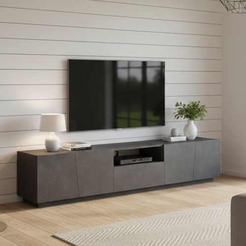 Mobile Porta tv Grigio Ardesia un Cassetto un Ripiano 220x43x46h cm, 4 Ante Made in Italy - Azzurras
