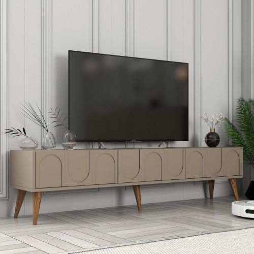 Mobile Porta tv Grigio Tortora Marrone Noce 3 Ante Apertura a Ribalta 180x35x44h cm, 3 Vani - Scafa