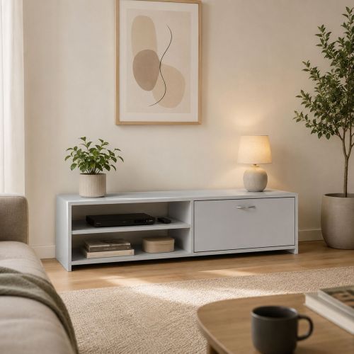 Mobile Porta tv Grigio un Cassetto 2 Ripiani 120x39x31h cm, 2 Vani - Lihamo