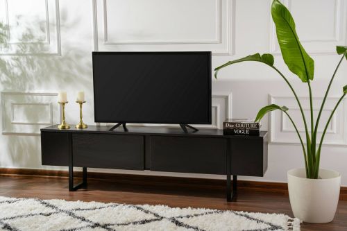 Mobile porta TV Gussola, Credenza da soggiorno, Armadio basso per TV, Base parete attrezzata, 180x30 h50 cm, Nero