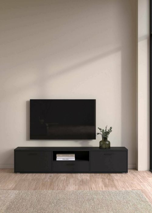 Mobile porta TV Harmonie, Credenza da soggiorno, Armadio basso per TV, Base parete attrezzata, 40x177 h38 cm, Nero