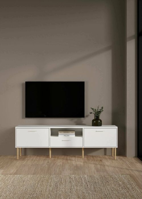 Mobile porta TV Heloise, Credenza da soggiorno, Armadio basso per TV, Base parete attrezzata, 40x177 h57 cm, Bianco