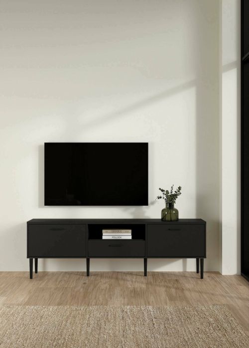 Mobile porta TV Heloise, Credenza da soggiorno, Armadio basso per TV, Base parete attrezzata, 40x177 h57 cm, Nero
