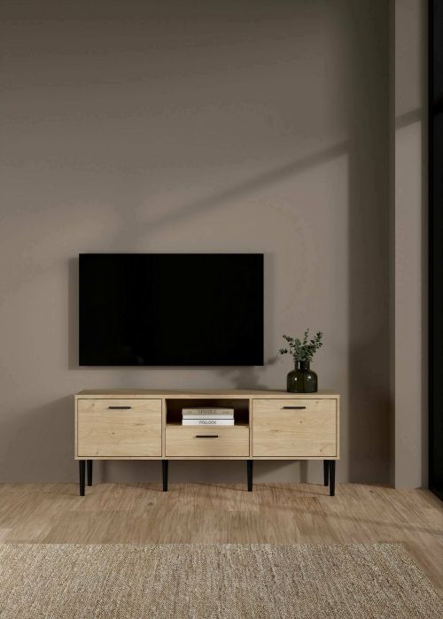 Mobile porta TV Honorine, Credenza da soggiorno, Armadio basso per TV, Base parete attrezzata, 40x147 h57 cm, Rovere