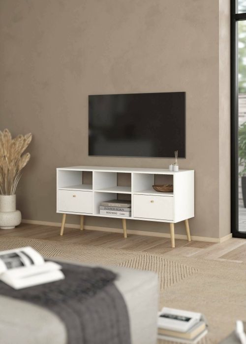 Mobile porta TV Jolie, Credenza da soggiorno, Armadio basso per TV, Base parete attrezzata, 39x117 h61 cm, Bianco