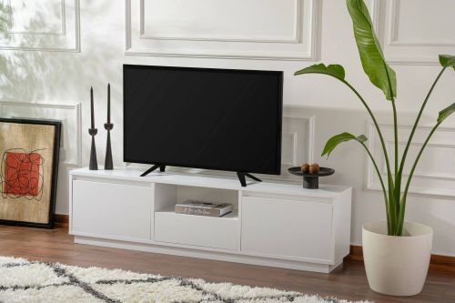 Mobile porta TV Lovere, Credenza da soggiorno, Armadio basso per TV, Base parete attrezzata, 160x30 h42 cm, Bianco