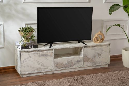 Mobile porta TV Lovere, Credenza da soggiorno, Armadio basso per TV, Base parete attrezzata, 160x30 h42 cm, Marmo
