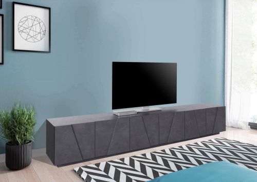 Mobile porta TV Lucas, Credenza bassa da soggiorno, Base porta TV, 100% Made in Italy, cm 244x44h46, Ardesia