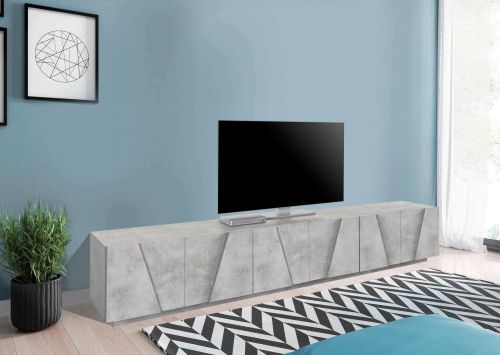 Mobile porta TV Lucas, Credenza bassa da soggiorno, Base porta TV, 100% Made in Italy, cm 244x44h46, Cemento scuro