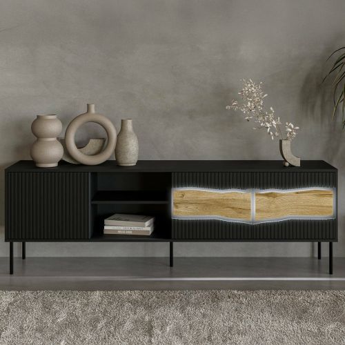 Mobile porta TV Luvinate, 190x40 h62 cm, Nero e Rovere Nodi