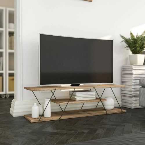 Mobile porta TV Lysithea, Supporto per televisione da salotto, Credenza bassa da soggiorno, Base porta TV, 120x30h33 cm, Nero e Noce