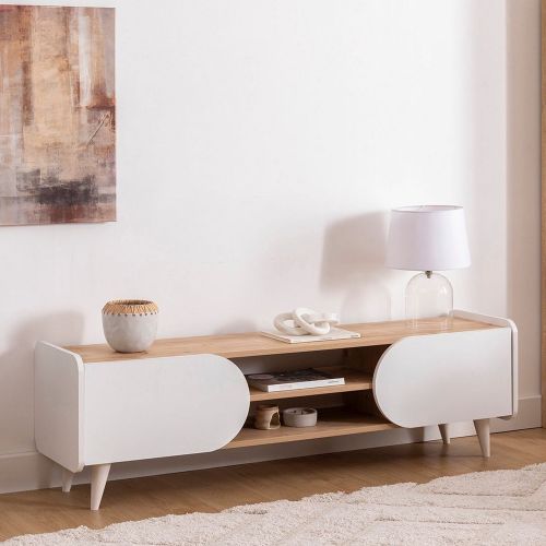Mobile Porta tv Marrone Bianco un Ripiano 2 Ante 160x40x45h cm, 4 Vani - Solza