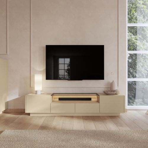 Mobile Porta tv Marrone Chiaro Marrone Rovere 2 Cassetti 2 Ripiani 203x40x43h cm, 2 Ante - Kakagano
