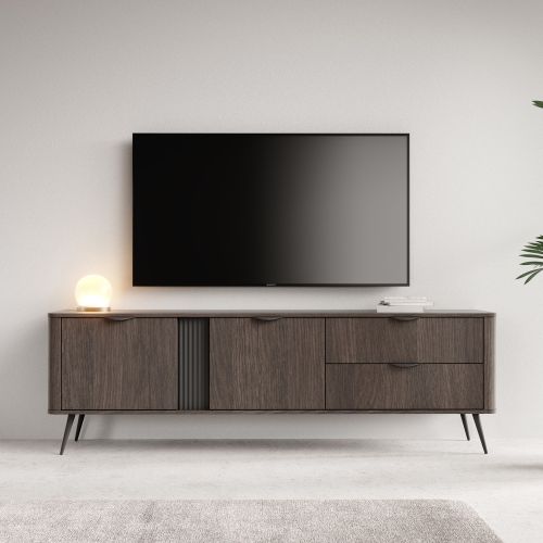 Mobile Porta tv Marrone Noce 2 Cassetti 3 Ripiani 195x38x61h cm, 2 Ante - Kamirili