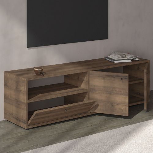Mobile Porta tv Marrone Noce 2 Ripiani 3 Ante 136x35x42h cm, 4 Vani - Partanna