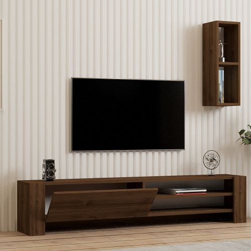 Mobile Porta tv Marrone Noce 2 Ripiani Apertura a Ribalta 160x27x33h cm, Un'anta - Caraglio