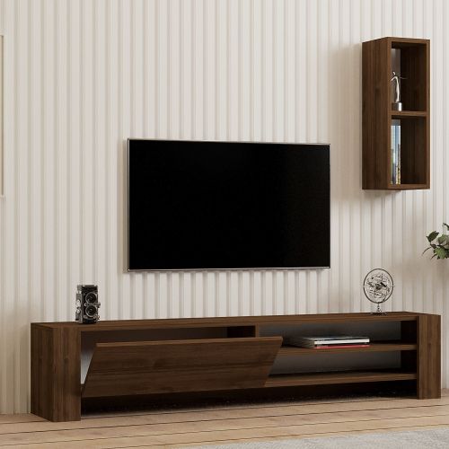 Mobile Porta tv Marrone Noce 2 Ripiani Apertura a Ribalta 160x27x33h cm, Un'anta - Cuorgne