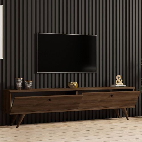 Mobile Porta tv Marrone Noce 2 Vani 2 Ante 160x25x40h cm, Apertura a Ribalta - Atestino