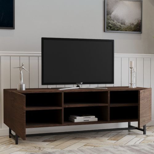 Mobile Porta tv Marrone Noce 3 Ripiani 2 Ante 150x41x50h cm, 6 Vani - Monno
