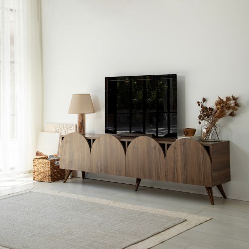 Mobile Porta tv Marrone Noce 4 Vani 4 Ante 180x35x50h cm, Apertura a Ribalta - Visco