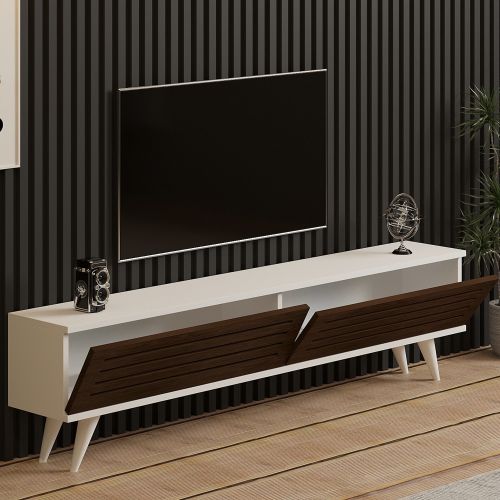 Mobile Porta tv Marrone Noce Bianco 2 Ante Apertura a Ribalta 160x25x40h cm, 2 Vani - Trepuzzi