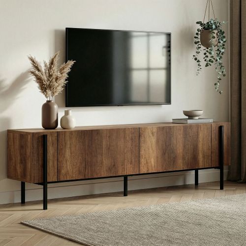 Mobile Porta tv Marrone Noce Nero 2 Ante 4 Vani 180x30x45h cm, Apertura a Ribalta - Noga