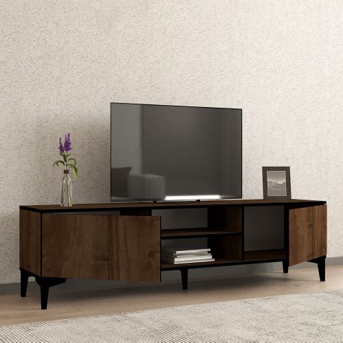 Mobile Porta tv Marrone Noce Nero Antracite un Ripiano 2 Ante 180x40x45h cm, 4 Vani - Fonni