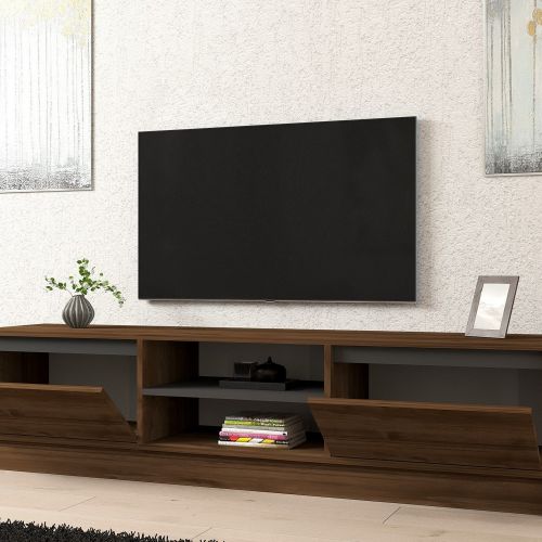 Mobile Porta tv Marrone Noce Nero Antracite un Ripiano 2 Ante 180x40x45h cm, 4 Vani - Lurani