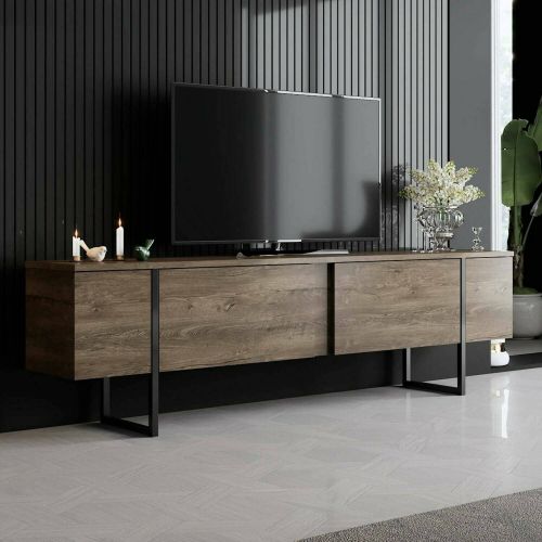 Mobile Porta tv Marrone Noce Nero Cassetti un Ripiano 180x30x50h cm, 2 Ante - Abishia