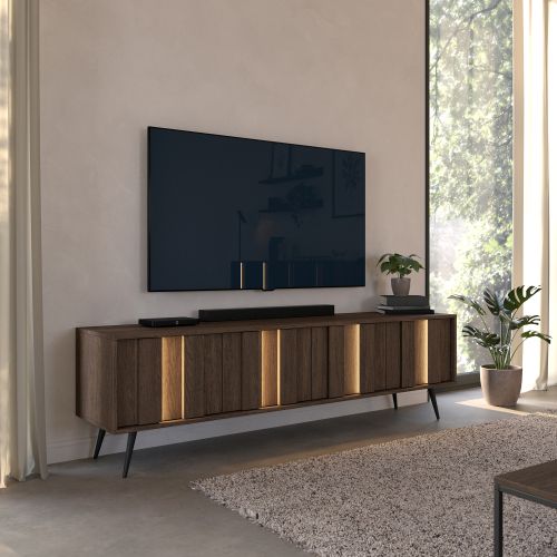 Mobile Porta tv Marrone Noce Nero un Ripiano 4 Ante 183x40x54h cm, con led - Kafami