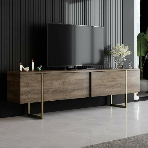 Mobile Porta tv Marrone Noce oro Cassetti un Ripiano 180x30x50h cm, 2 Ante - Abishia