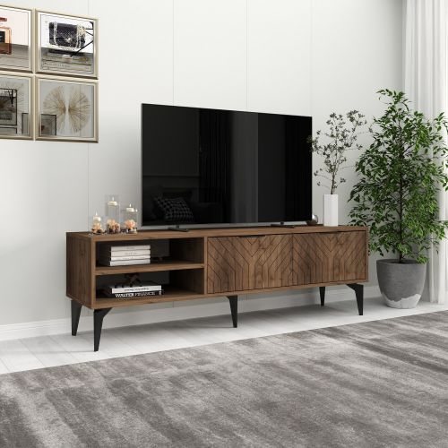 Mobile Porta tv Marrone Noce un Ripiano 2 Ante 160x30x50h cm, 5 Vani - Sambuci