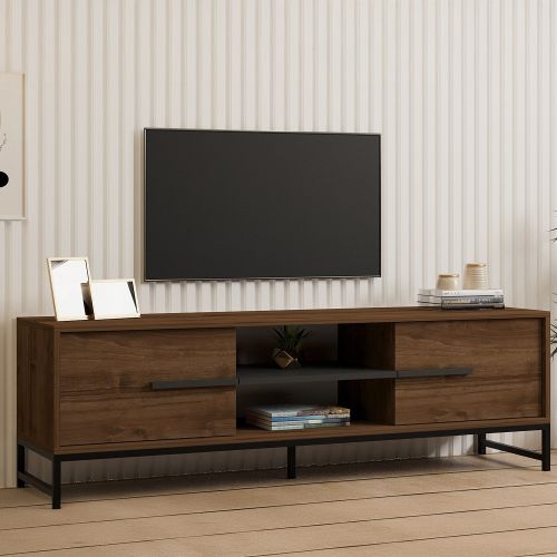 Mobile Porta tv Marrone Noce un Ripiano 2 Ante 160x40x50h cm, 4 Vani - Cinaglio
