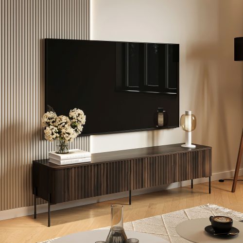 Mobile Porta tv Marrone Noce un Ripiano 4 Ante 190x40x50h cm, Ante Effetto Rigato - Brembana