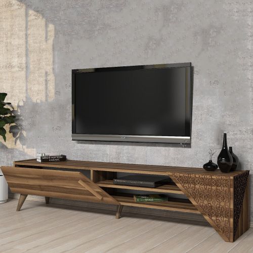 Mobile Porta tv Marrone Noce un Ripiano Un'anta 180x40x37h cm, 3 Vani - Campli