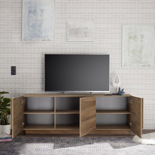 Mobile Porta tv Marrone Quercia 3 Ripiani Apertura Maniglia 182x44x63h cm, 6 Vani - Vergonte