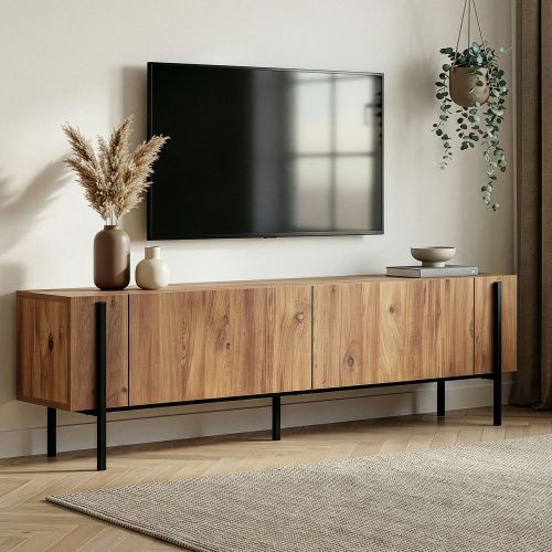 Mobile Porta tv Marrone Quercia Nero 2 Ante 4 Vani 180x30x45h cm, Apertura a Ribalta - Noga