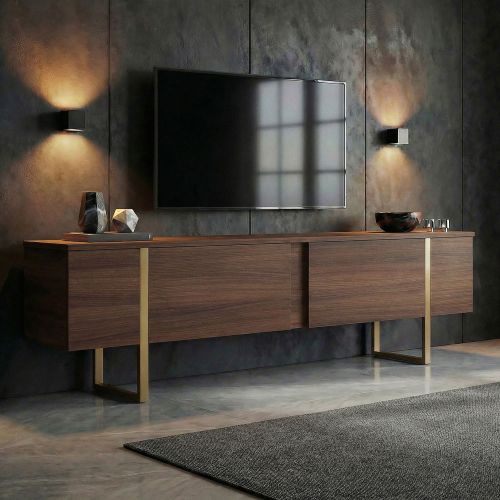 Mobile Porta tv Marrone Quercia oro 2 Ante 2 Vani 180x30x50h cm, Apertura a Ribalta - Abishia