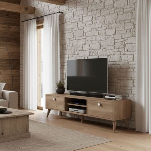 Mobile Porta tv Marrone Quercia Sfumatura Colore Ante Quercia Colore Ante Marrone 152x40x35h cm, Sfumatura Colore Struttura Quercia