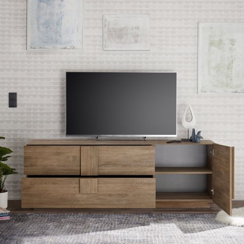 Mobile Porta tv Marrone Quercia un Ripiano Apertura Maniglia 182x44x63h cm, 2 Vani - Silea